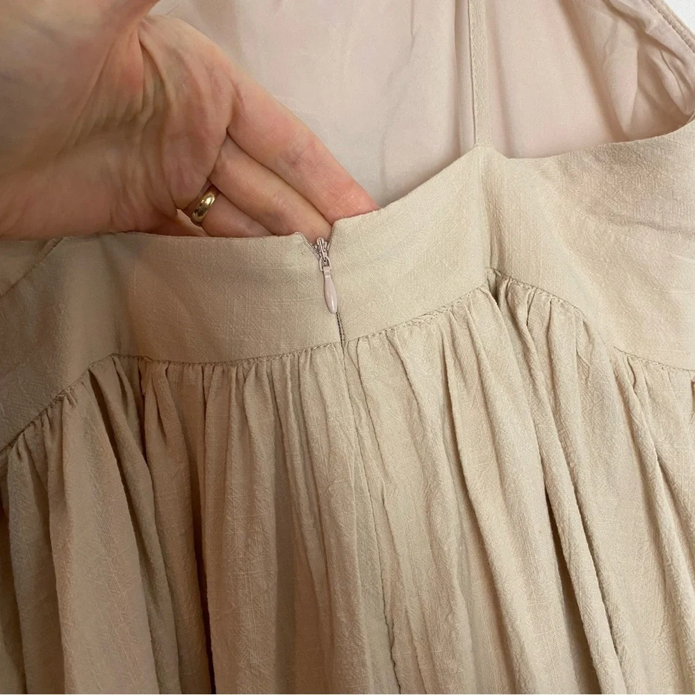 Commense Tie Shoulder Dress Women Size Small Beige Linen Midi Sleeveless Neutral - Picture 5 of 14